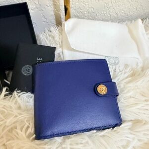 Versace Royal Blue Leather Wallet with Gold Medallion